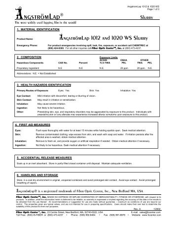 MSDS - AngstromLap 1012 1020 - Fiber Optic Center, Inc.