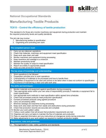 Manufacturing Textile Products - Skillset