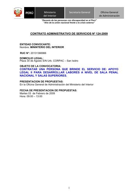 Contrato Administrativo De Servicios Nro.124. - Ministerio Del Interior