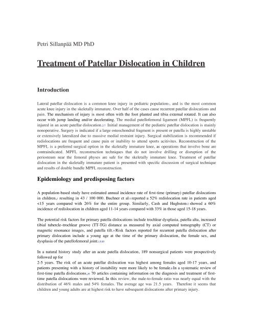 Treatment of Patellar Dislocation in Children