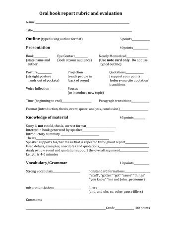 Oral book report rubric and evaluation