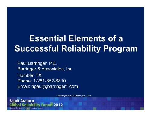 Essential Elements of a Successful Reliability Program