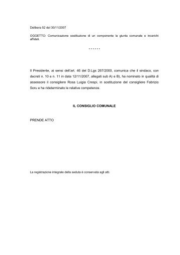 Comunicazione sostituzione di un componente la giunta comunale ...