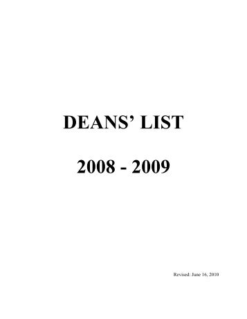 DEANS' LIST 2008 - 2009