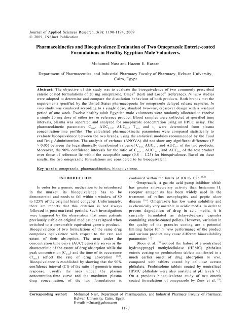 Bioequivalence evaluation of omeprazole 20-mg capsules - aensi