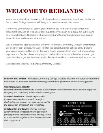 WELCOME TO REDLANDS! - Redlands Community College