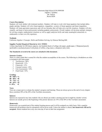 Mr Galicia_s Syllabus Panorama Alg 1 - Panorama High School