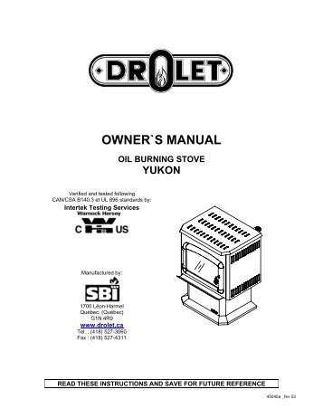 Owner's Manual Drolet Yukon Oil Stove