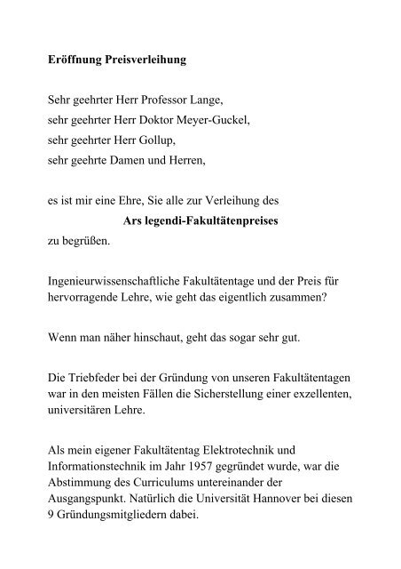 ErÃ¶ffnung Preisverleihung Sehr geehrter Herr Professor - 4Ing