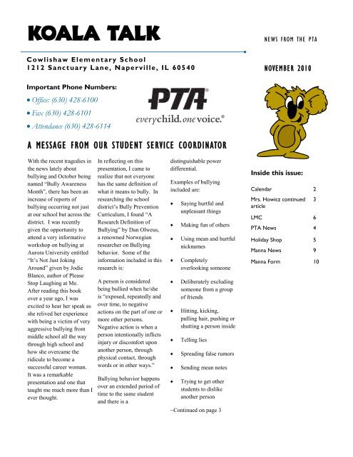Koala Talk: November 2010 - Cowlishaw Elementary School