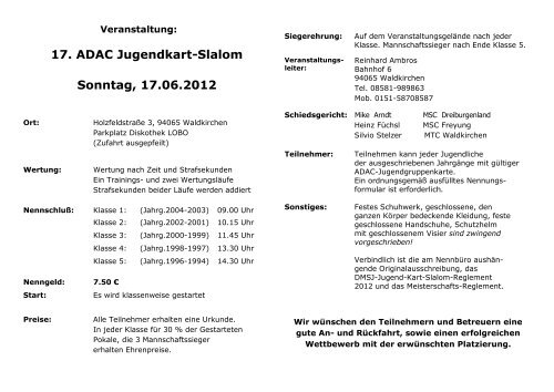 17. ADAC JUGENDKART-SLALOM MTC WALDKIRCHEN E.V. IM ...