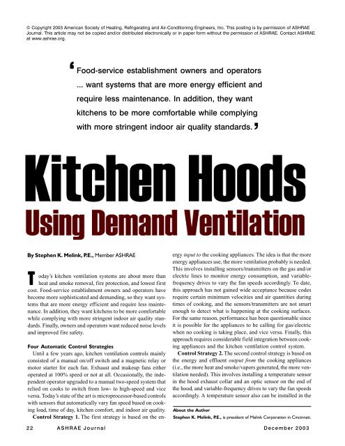 ASHRAE - Kitchen Hoods, Using Demand ... - Culinaire Systems