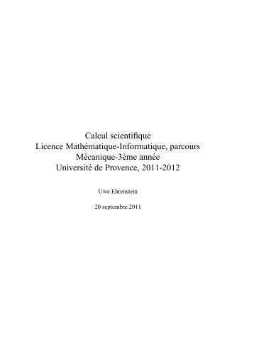 Calcul scientifique Licence Mathématique-Informatique, parcours ...