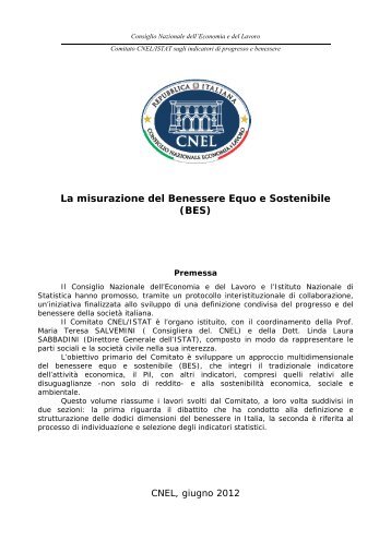 La misurazione del Benessere Equo e Sostenibile (BES) - Cnel