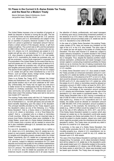 Flaws in the Current US-Swiss Estate Tax - Swiss-American 