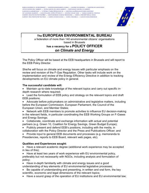 Job Advert for Climate Energy PO - EEB