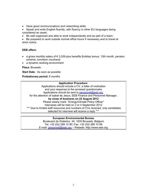 Job Advert for Climate Energy PO - EEB