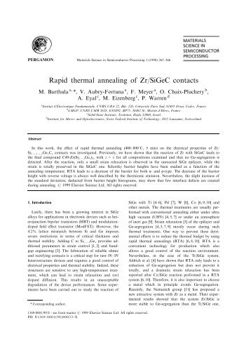 Rapid thermal annealing of Zr/SiGeC contacts - Ief