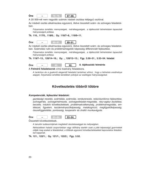 Matematika 4. Tanmenet