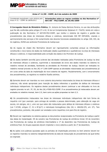 1 Aviso nº 11/09 - CGMP, de 6 de outubro de 2009 Orientações ...