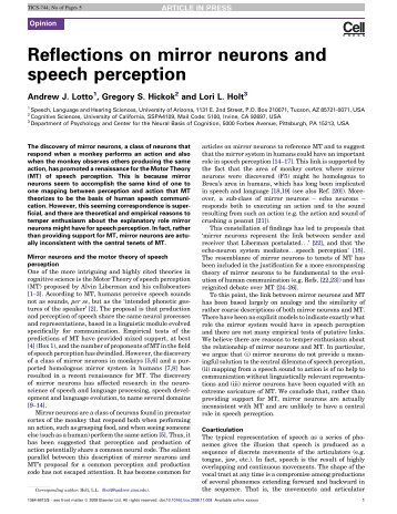 Reflections on mirror neurons and speech perception - University of ...