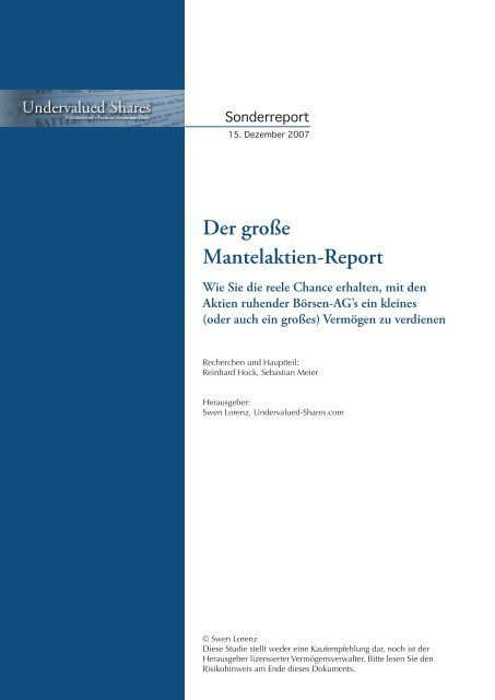 Der große Mantelaktien-Report - Amiculum.de