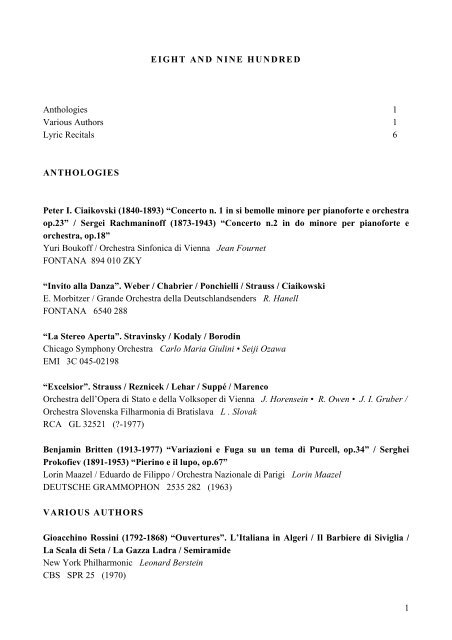 (1840-1893) “Concerto n. 1 in si bemolle minore per p - Storia della ...