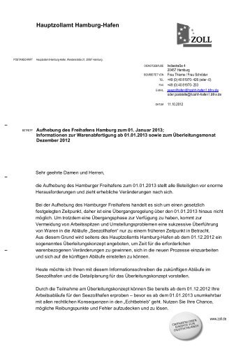 Informationen zur Warenabfertigung (Hauptzollamt Hamburg-Hafen)