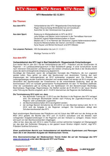 NTV-Newsletter 23-2011 - Tennisregion Ems-Vechte