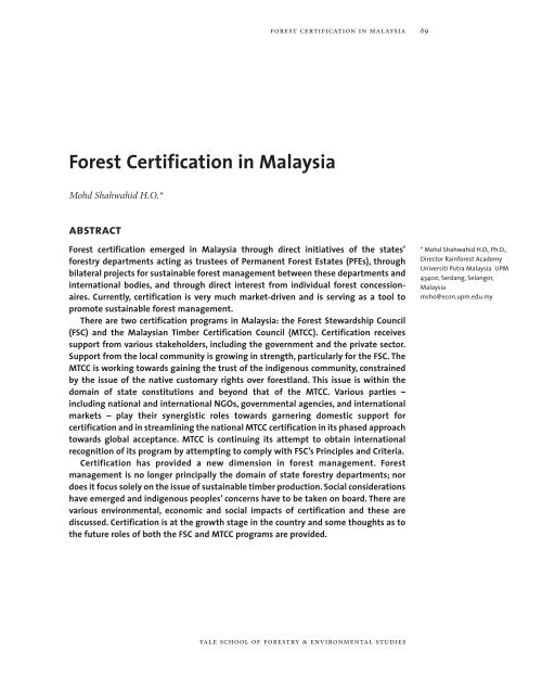 Forest Certification in Malaysia - Yale University