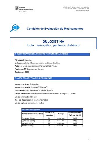 Duloxetina. Dolor neuropÃƒÂ¡tico perifÃƒÂ©rico diabÃƒÂ©tico - El Comprimido