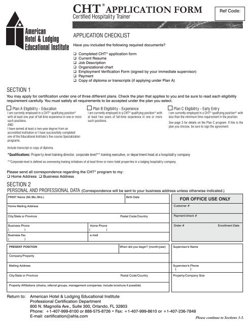 Cht Application Form American Hotel Lodging Educational Institute