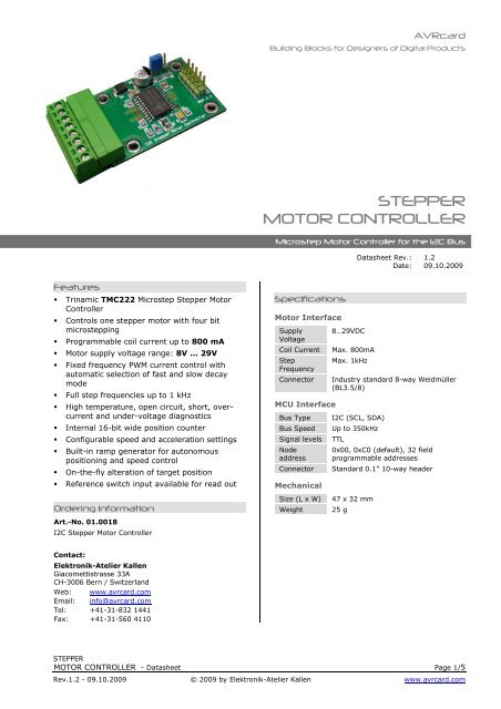 STEPPER MOTOR CONTROLLER - AVRcard