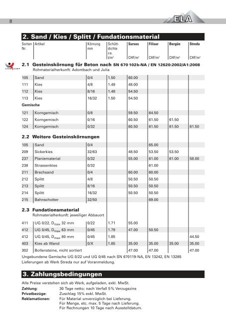 Preisliste 2014 PDF - Kieswerk ELA AG