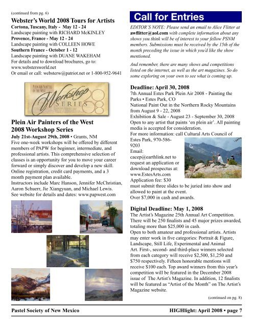 April 2008 Highlight - Pastel Society of New Mexico