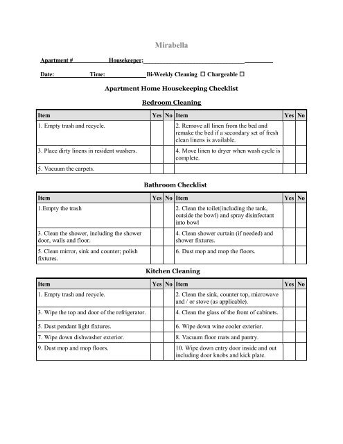 Apartment Cleaning Checklist Template Resident Interactive