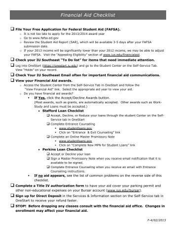 Financial Aid Checklist - Indiana University Southeast