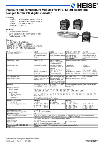 Pressure and Temperature Modules for PTE, ST-2H calibrators ...