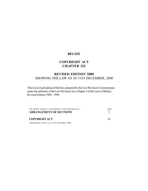 CAP. 252, COPYRIGHT ACT - Belize Intellectual Property Office