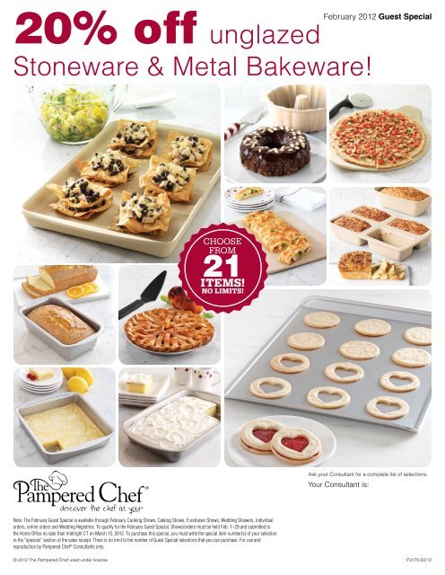 20% off unglazed Stoneware & Metal Bakeware! - Pampered Chef