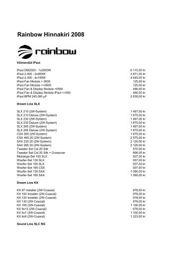 Rainbow Hinnakiri 2008 - Audiodesign