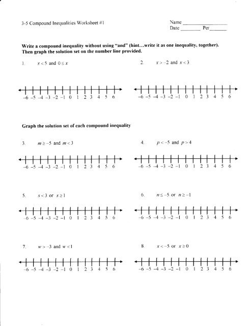 3 5 Compound Inequalities Worksheet L Name Date Per Write A