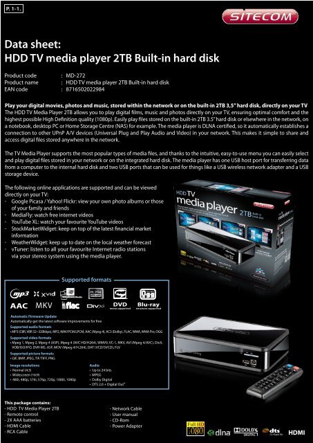 Data sheet: HDD TV media player 2TB Built-in hard disk - Icecat.biz