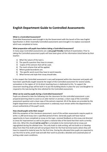 Department Guidance on Controlled Assessment - Oswestry School