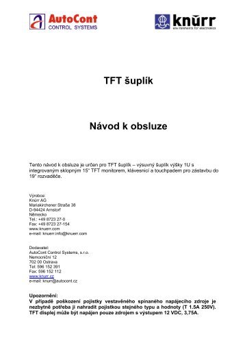 TFT šuplík Návod k obsluze - AutoCont Control Systems