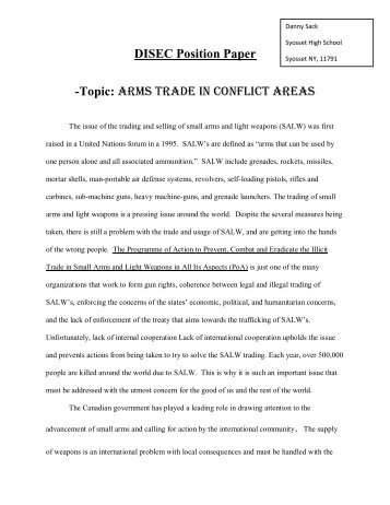 DISEC Position Paper -Topic: ARMS TRADE IN CONFLICT AREAS