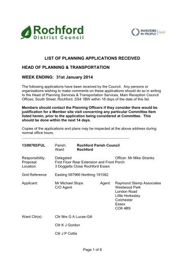 Weekly Parish List of Planning Applications - Rochford District Council