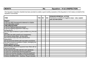 Squadron Health and Safety inspection checklist