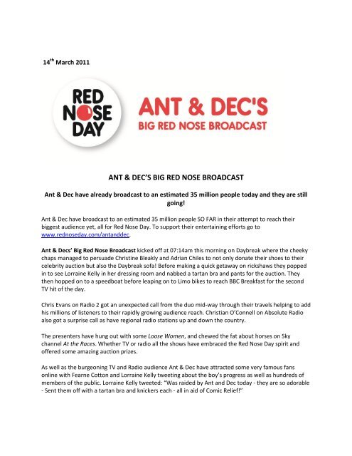 ANT & DEC'S BIG RED NOSE BROADCAST - Comic Relief