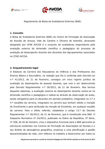 Regulamento da Bolsa de Avaliadores Externos (BAE) 1 ... - avcoa